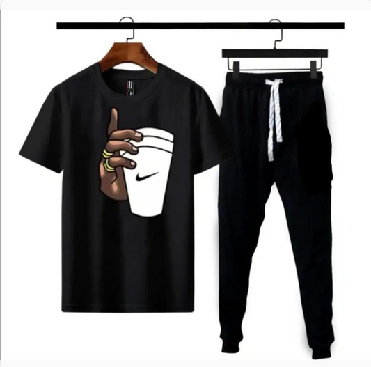 2 Pcs Men's Polyester Dri Fit Printed Track Suit